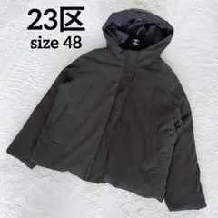 美品23区 大きいサイズ 48 フード付きダウンコート ジャケット カーキ