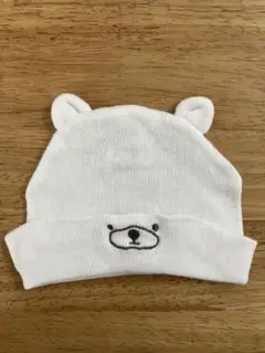 【ベビー用】クマ耳付きホワイトコットン帽子