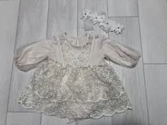 ベビードレス＆ヘアバンド　73サイズ　アイボリー　ハーフバースデー