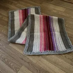 ハンドメイド 手編み マルチストライプ ロングマット