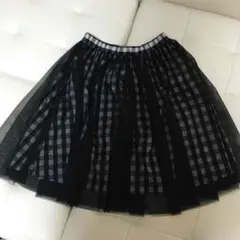 【再値下げ】春夏スカート♪ チュール 黒 チェック　アイドル　ひざ上ウエストゴム