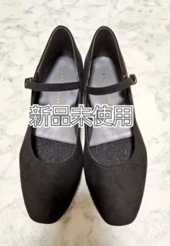 ジェリービーンズ ビジューヒールストラップパンプス ブラックスエード