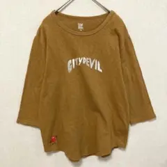グラニフ 七分袖Tシャツ ロゴ刺繡 ブラウン SS