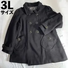 3Lサイズ 黒いダブルブレストピーコート