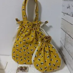 在庫整理❗ハンドメイドのラウンドショルダーバッグ＋巾着2点セット！パンダ柄☓帆布