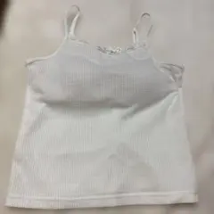 ホワイトリブ編みブラ付きキャミソール