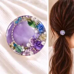 レジンヘアゴム ドライフラワー ホワイトフラワー/ポニーフック可能