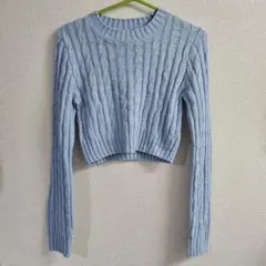 H&M ニット ショート丈 クロップド丈 セーター ライトブルー 水色