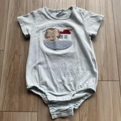 ライオンと船の刺繍ロンパース