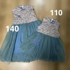 新品 姉妹お揃い チャイナ風 チュールワンピース 140 110