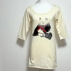 スピンボックス パンダのイラスト クリーム色 五分袖Tシャツ