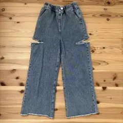 子ども服　デビロック　サイドカット デニム ワイドパンツのサムネイル