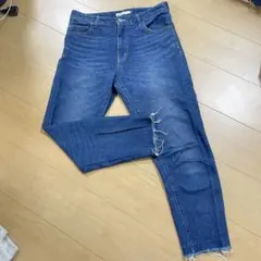 SEVENDAYS=SUNDAYダークブルー デニムパンツ　フリンジ裾　Lサイズ