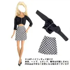 1/6フィギュア用衣装 ロングスリーブクロップトップス&チェック柄スカートセット