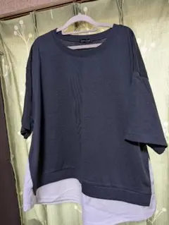 GLOBAL WORK レイヤード風 半袖Tシャツ ダークグレー×ホワイトのサムネイル