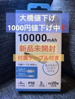 HIDISC PD20W 10000mAh モバイルバッテリー&付属ケーブル付き
