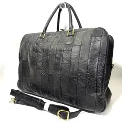 オーストリッチレザー パッチワーク ボストンバッグ 黒 2WAY ダッフルバッグ