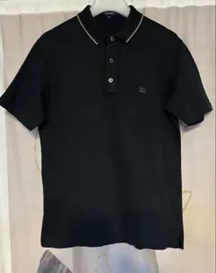 バーバリー ロンドン ストライプ ホースロゴ 刺繍 ポロシャツ ブラック