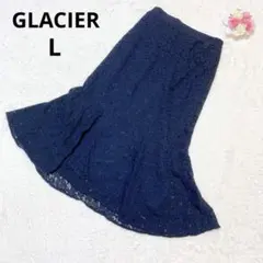 グラシア 花柄レース ロングフレアスカート 紺 大人可愛い L フェミニン 上品