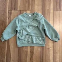 ZARA フリル付きグリーンスウェットトレーナー サイズ7 ヴィンテージ風