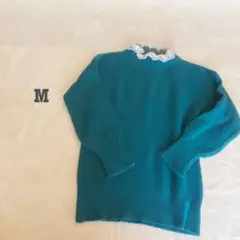 【デザインニット】首元デザイン　フリル　ニット　長袖　M カジュアル