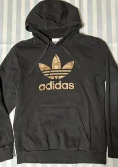 adidas アディダス 黒 金 パーカー トップス フード付きパーカー L