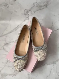 DIANAツイード リボン フラットシューズ