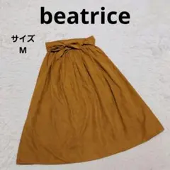 ベアトリス ロングフレアスカート M キャメル ウエストリボン スエード風