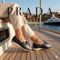 【訳あり】PRADA プラダ リネアロッサ レザー デッキシューズ 35 1/2のサムネイル