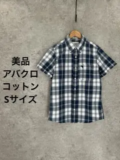 Abercrombie & Fitch チェック柄 半袖シャツ ネイビー Sのサムネイル