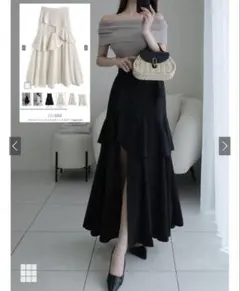 アシンメトリー ラッフル スリット スカート