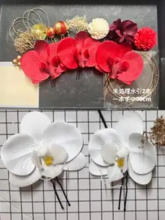 赤×ゴールド 華やか和装胡蝶蘭髪飾り 成人式 振袖 卒業式 結婚式 水引　前撮り