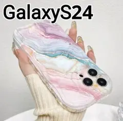 GalaxyS24 ケース マーブル　ウェーブフレーム　 なみなみ