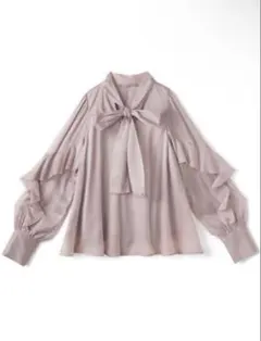 ボウタイオーガンジーフリルブラウス リボンタイ GRL ピンク　Lサイズ