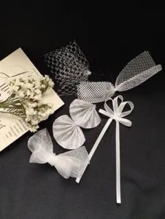 リボンとチュールUピンセット　ホワイト　結婚式　お呼ばれ　オケージョン　卒業式