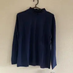 PREZZO ネイビー フリルネック 長袖 Tシャツ M~L tndm-36