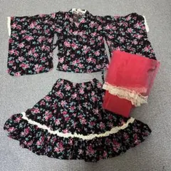 花柄 浴衣ドレス 100cm~ ピンク帯付き