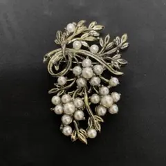 【10】パールブローチ　花樹　アンティーク調　レトロ　ヴィンテージ