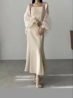 Louere ジョーゼット生地リボンセミマーメイドキャミワンピース