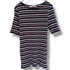 ルノンキュール マルチボーダーリブカットソー 五分袖 Tシャツ フリーサイズのサムネイル