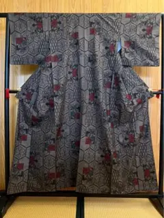 夏大島！本場大島紬＊7マルキ＊幾何学模様＊夏物＊着物＊160cm