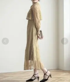 POURVOUS ロングワンピース　お呼ばれ　結婚式　パーティー　レース　　卒業