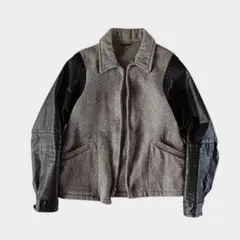 90s USA製 MONOGRAM 袖レザー ウールブルゾン スポーツジャケット