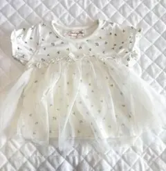 90サイズ 半袖 花柄 チュールレース付きトップス