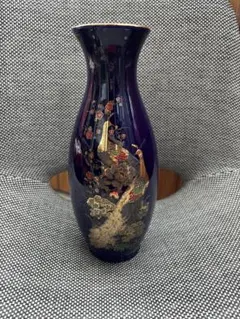 孔雀と牡丹 紺瑠璃色の花瓶 フラワーベース - メルカリ