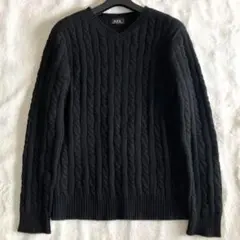 アーペーセー カシミヤ100% ケーブル編み Vネック長袖ニット S ブラックのサムネイル