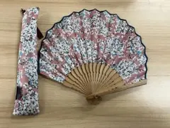 natti 扇子 収納袋付き 花柄 ピンク