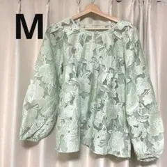 Bab シアーフラワーボリュームスリーブブラウス　グリーン