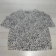 GRL パワショルVネックダルメシアン柄ブラウス k8696w ホワイト