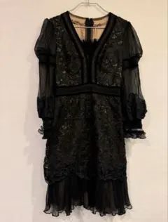 タダシショージ　TADASHI SHOJI　ブラックレースミディドレス　黒　膝丈